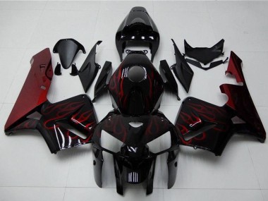 2005-2006 Honda CBR600RR Motorcycle Fairing Kits - Glossy Black Red Flame