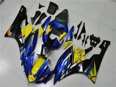 2006-2007 Yamaha YZF R6 Motorcycle Fairings - Blue Yellow Glossy Black Shark