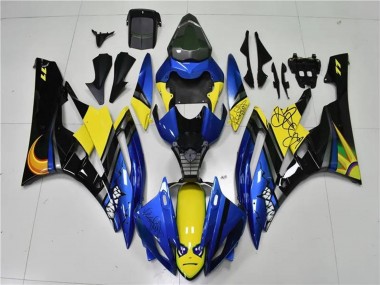 2006-2007 Yamaha YZF R6 Motorcycle Fairings - Blue Yellow Glossy Black Shark