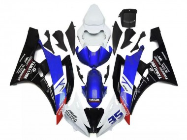 2006-2007 Yamaha YZF R6 Motorcycle Fairings - White Blue Glossy Black Yamalube Becker Carbon
