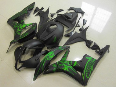 2007-2008 Honda CBR600RR Motorcycle Fairings - Green Matte Black Skull