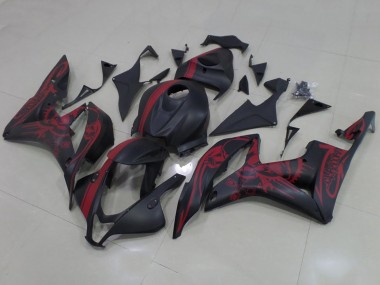 2007-2008 Honda CBR600RR Motorcycle Fairings - Matte Black Red Skull with Stripe