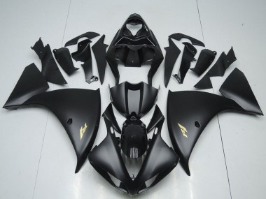 2012-2014 Yamaha YZF R1 Motorcycle Fairings - Glossy Black Matte Black Gold Decals