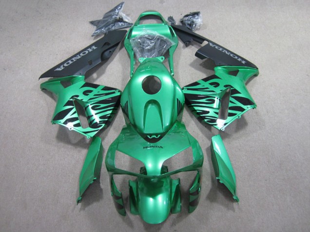 2007-2008 Honda CBR600RR Motorcycle Fairings - Green Glossy Black Flame