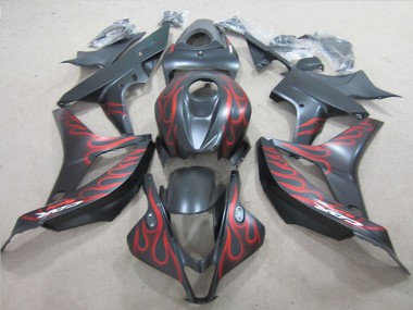 2007-2008 Honda CBR600RR Motorcycle Fairings - Matte Black Red Flame