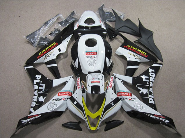 2007-2008 Honda CBR600RR Motorcycle Fairings - White Gold Glossy Black PlayBoy HRC