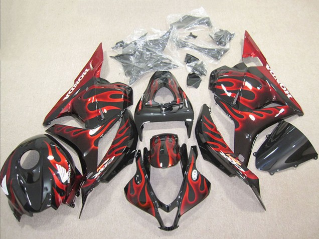 2009-2012 Honda CBR600RR Motorcycle Fairing - Glossy Black Red Flame