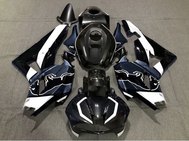 2013-2023 Honda CBR600RR Motorcycle Fairings - Black Carbon Fiber White Blue Bull
