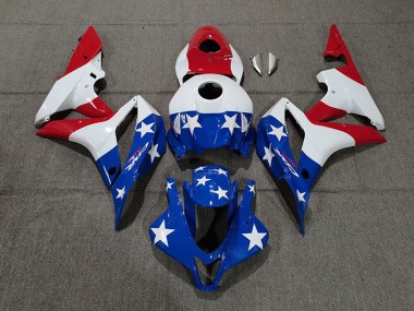 2007-2008 Honda CBR600RR Motorcycle Fairings - White Blue Red American Flag