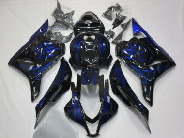 2009-2012 Honda CBR600RR Motorcycle Fairings - Glossy Black Blue Flame