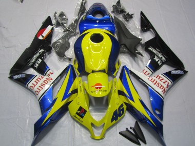 2007-2008 Honda CBR600RR Motorcycle Fairings - Yellow Blue White Glossy Black Nastro Azzurro