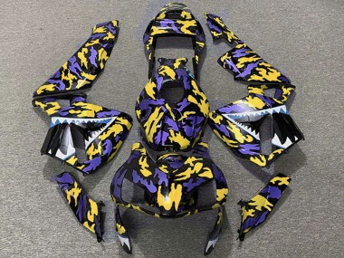 2003-2004 Honda CBR600RR Motorcycle Fairings - Purple Yellow Camouflage Shark