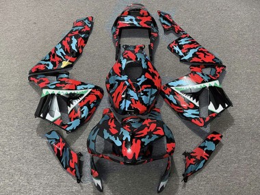 2003-2004 Honda CBR600RR Motorcycle Fairings - Red Blue Camouflage Shark