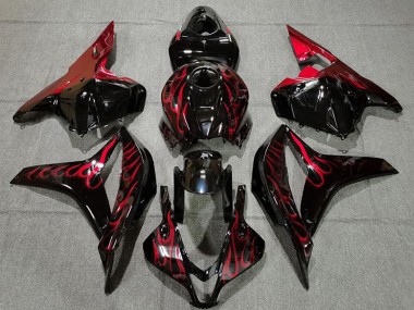 2009-2012 Honda CBR600RR Motorcycle Fairings - Glossy Black Red Flame