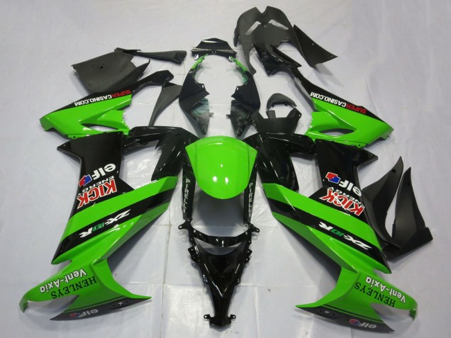 2008-2010 Kawasaki ZX10R Motorcycle Fairings - Green Black Red Kick Elf Henleys Vent-Axia
