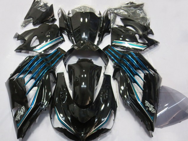 2012-2024 Kawasaki ZX14R ZZR1400 Motorcycle Fairings - Glossy Black Light Blue
