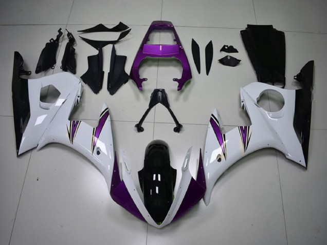 2003-2004 Yamaha R6 Motorcycle Fairings - White Purple Glossy Black