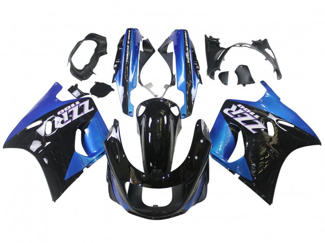 1990-1992 Kawasaki ZZR1100 Motorcycle Fairings - Blue Glossy Black
