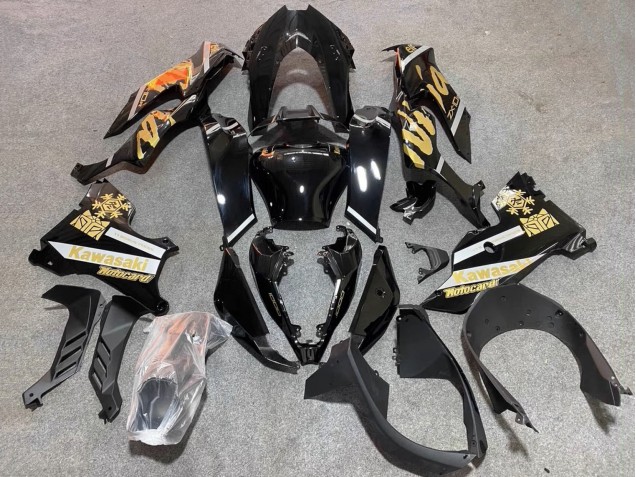 2021-2026 Kawasaki ZX10R Motorcycle Fairings - Glossy Black Gold Elf Snow