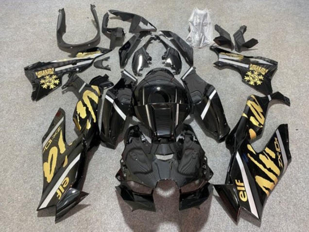 2021-2026 Kawasaki ZX10R Motorcycle Fairings - Glossy Black Gold Elf Snow