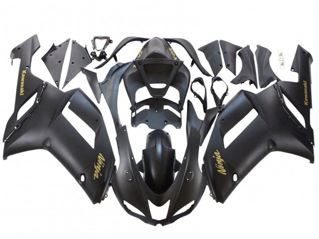 2007-2008 Kawasaki ZX6R Motorcycle Fairings - Matte Black with Yellow Logo Ninja