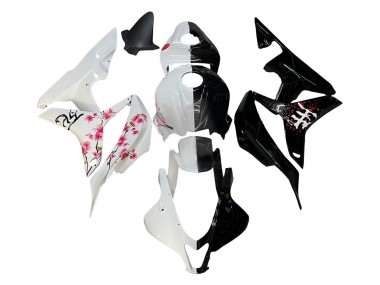 2007-2008 Honda CBR600RR Motorcycle Fairings - White Cherry Blossom Glossy Black Split