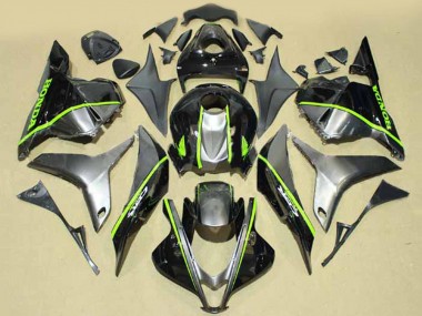 2009-2012 Honda CBR600RR Motorcycle Fairings - Silver Glossy Black with Fluorescent Green Lines
