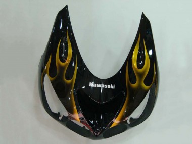 2006-2011 Kawasaki ZX14R ZZR1400 Motorcycle Fairings - Glossy Black Gold Flame