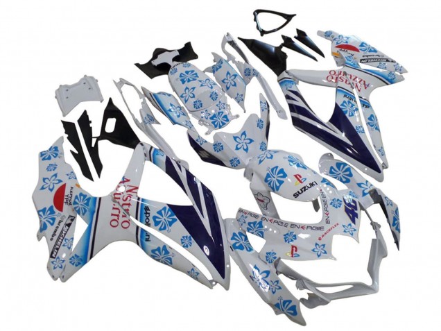2006-2007 Suzuki GSXR 600 / GSXR 750 Motorcycle Fairings - White Blue Black Red Nastro Azzurro