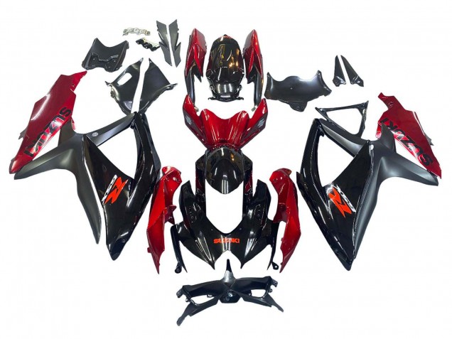 2008-2010 Suzuki GSXR 600 / GSXR 750 Motorcycle Fairing - Red Glossy Black