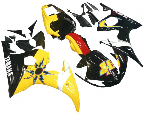 2006-2009 Yamaha YZF R6S Motorcycle Fairings - Yellow Red Glossy Black 46