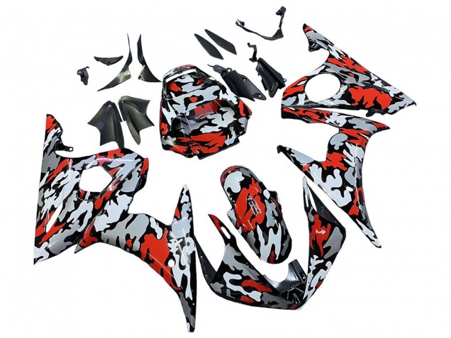 2006-2009 Yamaha YZF R6S Motorcycle Fairings - Black Red Grey Camouflage