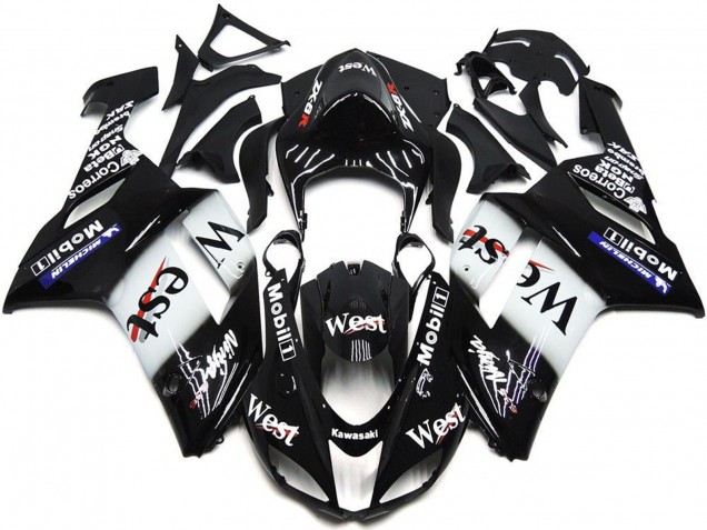2007-2008 Kawasaki ZX6R Motorcycle Fairings - Black White West Mobil