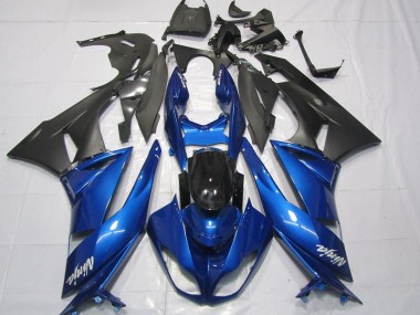 2007-2008 Kawasaki ZX6R Motorcycle Fairings - Blue Matte Black White