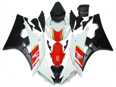 2006-2007 Yamaha YZF R6 Motorcycle Fairings - White Red Gold Matte Black