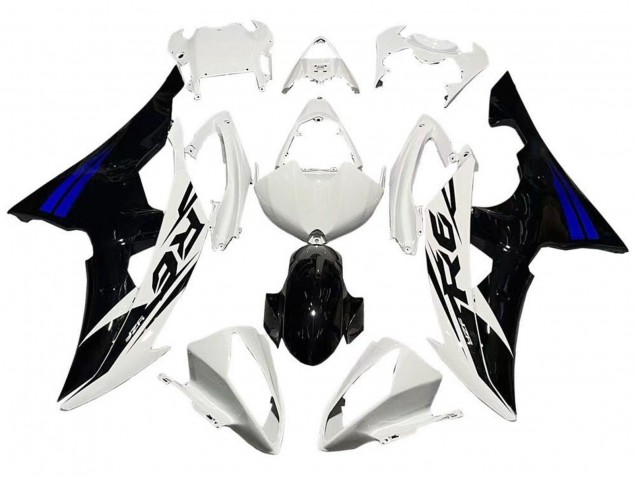 2008-2016 Yamaha YZF R6 Motorcycle Fairings - White Blue Glossy Black