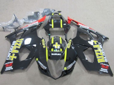 2003-2004 Suzuki GSXR 1000 Motorcycle Fairings - Glossy Black Red Yellow Rizla