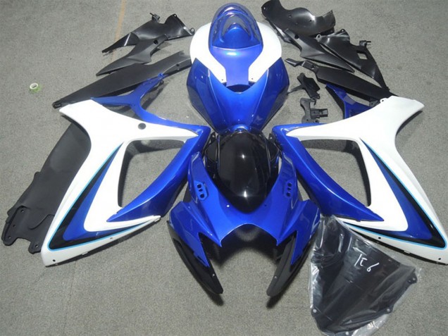 2006-2007 Suzuki GSXR 600 Motorcycle Fairings - White Blue Glossy Black