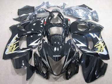 2008-2020 Suzuki GSXR 1300 Hayabusa Motorcycle Fairings - Glossy Black White Gold Decal