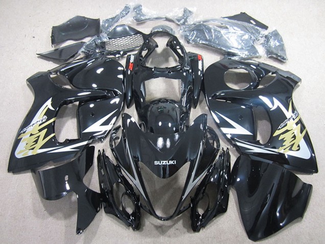 2008-2020 Suzuki GSXR 1300 Hayabusa Motorcycle Fairings - Glossy Black White Gold Decal