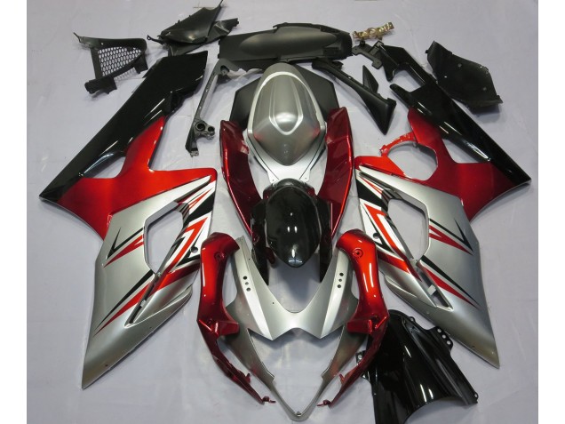 2005-2006 Red and Silver Suzuki GSXR 1000 Motorcycle Fairings 2005-2006 Red and Silver Suzuki GSXR 1000 Motorcycle Fairings